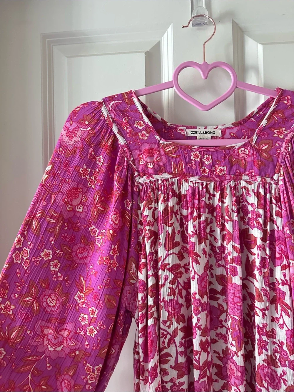Billabong Girls' Pink Floral Smocked Square Neck Boho Dress